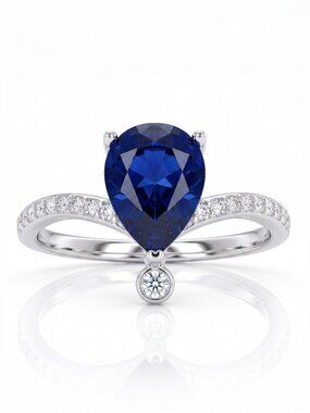 Blue Sapphire Pear Cut Gemstone ring, 925 Sterling Silver Charmed Aroma